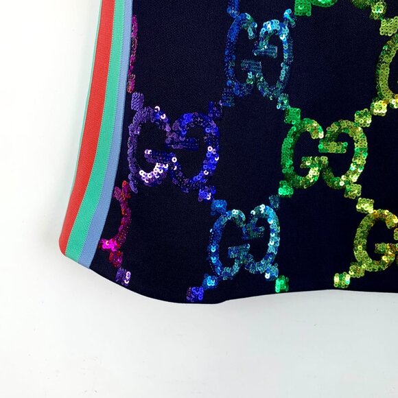Gucci Womens Rainbow Sequin GG Monogram Skirt W/ Side Stripes - Picture 4 of 7